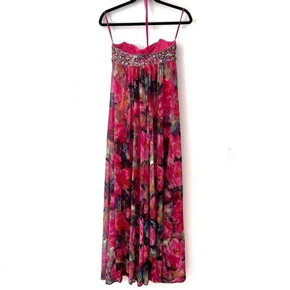Jovani Pink Strapless Sequin Embellished Floral Dress - Picture 2 of 7